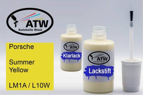 Porsche, Summer Yellow, LM1A / L10W: 20ml Lackstift + 20ml Klarlack - Set, von ATW Autoteile West.